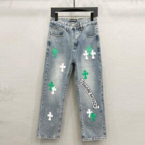 Chrome Hearts Green& White Cross Patch Jeans